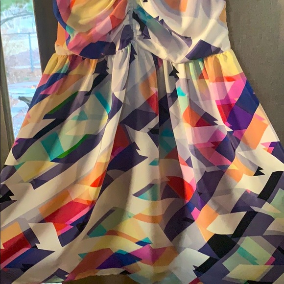 Parker 100% silk multicolor geo print party dress - Picture 4 of 8